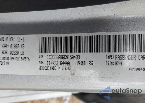 2012 Chrysler 200 Lx z USA, uszkodzony, nr VIN 1C3CCBAB6CN150433